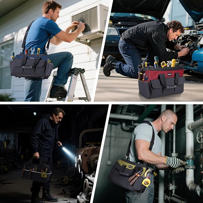 TICONN Heavy Duty Tool Bag with Multi-Pockets, Portable Tool Box Organizer Storage Bag, with Adjustable Shoulder Strap and Ergonomic Handle (Blue, 16" Standard Base)