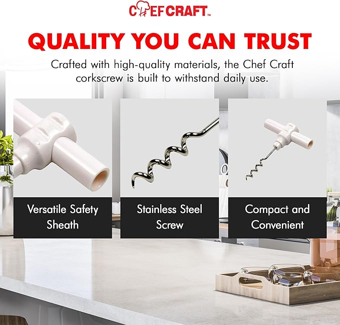 Chef Craft Select Travel Corkscrew, 4 inches in length, White
