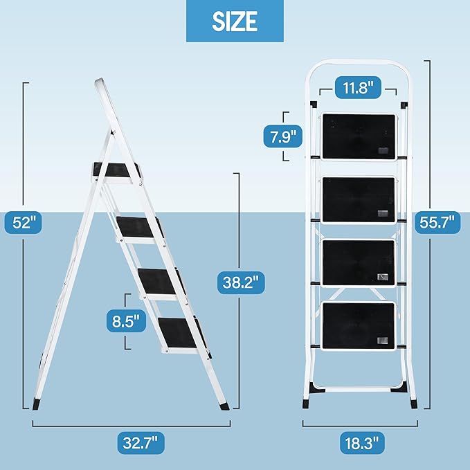 ZENY 4 Step Ladder, Folding Step Stool with Wide Anti-Slip Pedal, 330lbs Sturdy Steel Ladder for Adults, Portable Steel Step Stool for Home Kitchen Office