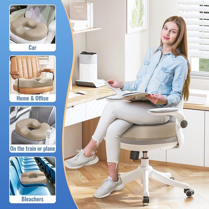 CloudBliss Donut Pillow Stadium Seat Cushion for Tailbone Pain Relief and Hemorrhoids, Memory Foam Seat Chair Cushion, Portable Seat Cushions for Bleachers, Car, Home & Office