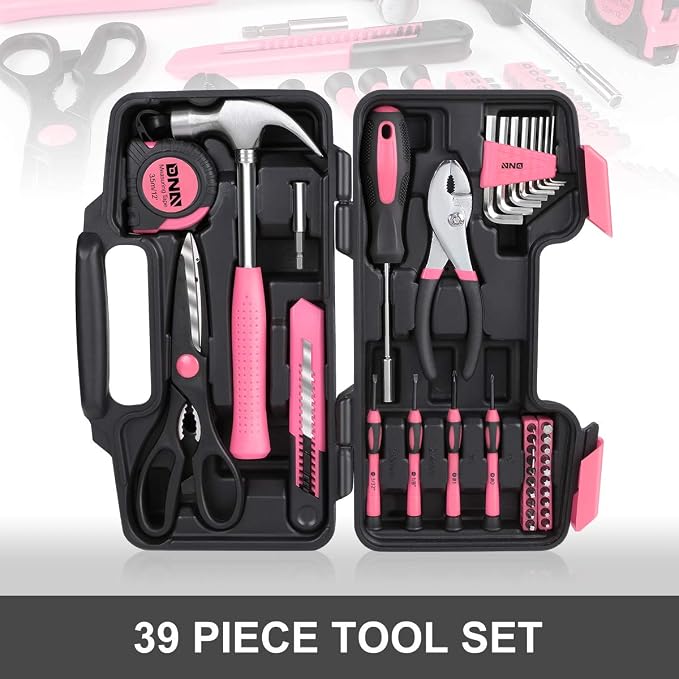 DNA MOTORING 39-Piece Portable Car Emergency Tool Kit, Home Repair Tool Kit, With Storage Box, Suitable For Home Diy, Car Repair, and Roadside Emergencies, Pink,TOOLS-00009