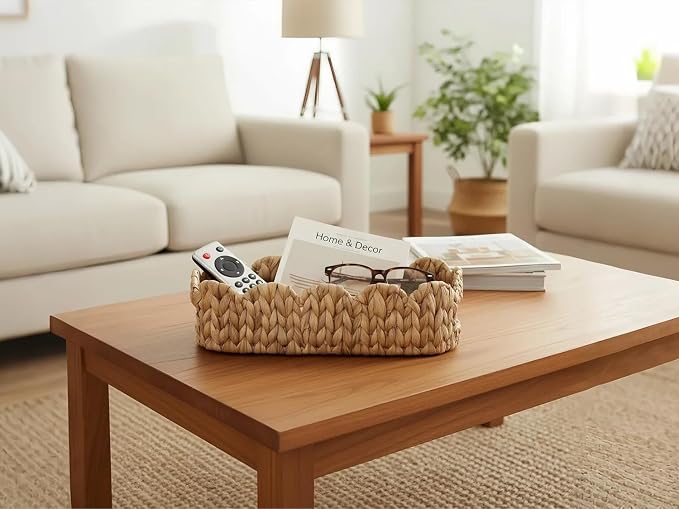 Coeusy Toilet Tank Basket for Bathroom,Scalloped Edge Wicker Basket for Toilet Paper Storage,Small Baskets for Countertop,Shelves,Living Room,Bedroom,Both Organizer&Decor Natural Water Hyacinth
