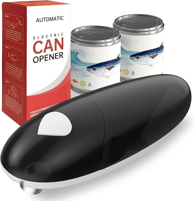 ROLWAY Can Opener, Easy Control Electric Can Opener with Non-Slip Design, Safe and Efficient Can Opener for Seniors, Smooth Edge, Hands Free for Home or Travel, Black