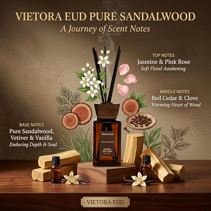 Natural Sandal Wood Reed Diffuser - 5.6 Fl Oz for Home& Office, Bathroom&Shelf Decor| Long Lasting Air Freshener|Gift for Women, Housewarming&Birthday