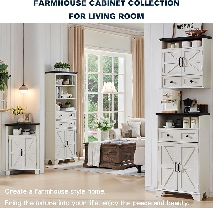 ACCOHOHO Bathroom Wall Cabinet, Farmhouse 24" Wide Medicine Cabinet with Drawer, Adjustable Shelf, Double Barn Doors, Storage Cabinets for Bathroom, Kitchen, Living Room, Off White