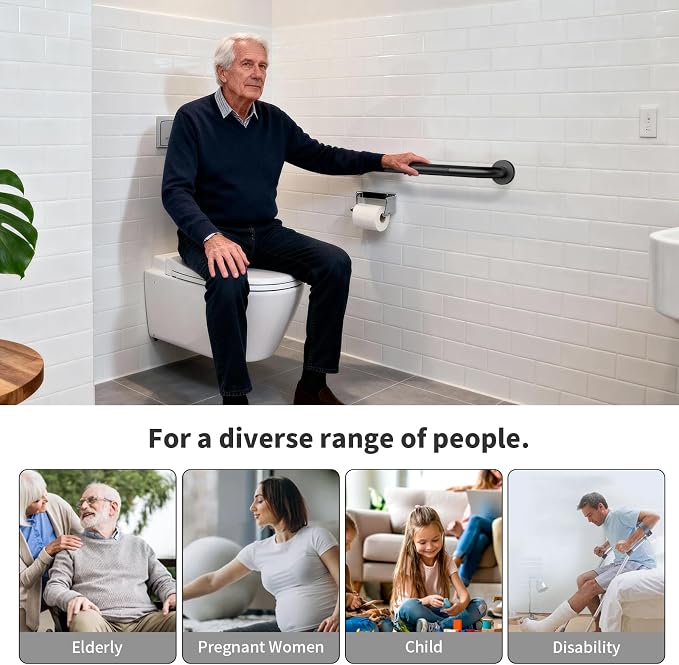 20 Inch Anti Slip Shower Grab Bar, ZUEXT Matte Black Finish Stainless Steel Bathroom Grab Bar, Knurled Bathroom Balance Bar,Safety Hand Rail Support,Handicap Elderly Injury Senior Assist Bath Handle