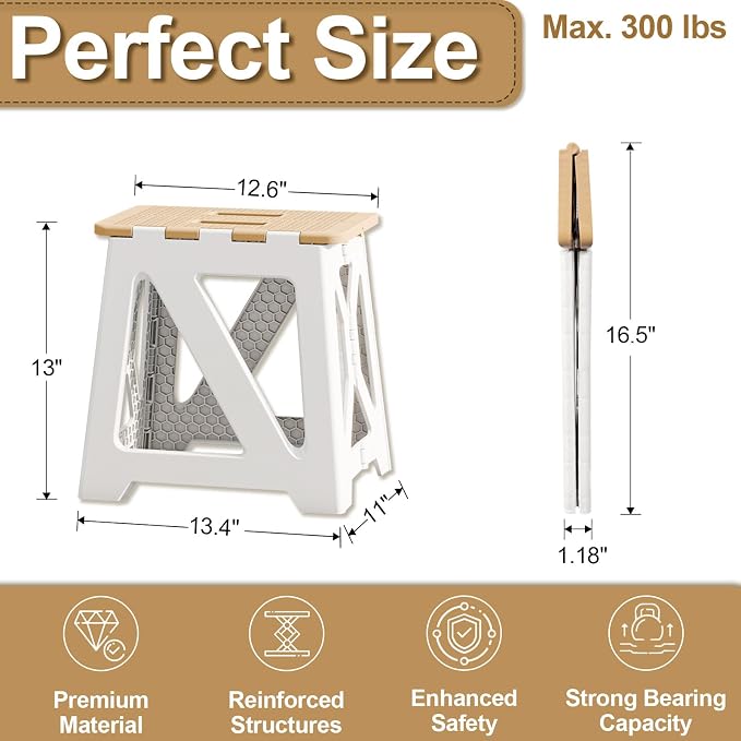 Shower Stool for Shaving Legs, 1 Pack Foot Rest Folding Stool Step to Shave Legs Shaving for Inside Shower Foldable Small Waterproof Plastic Corner Khaki White