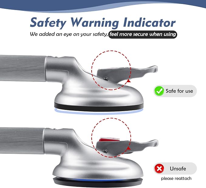 Grab Bars for Bathtubs and Showers, 17-inch Upgraded Safety Suction Grab Bar for Shower, Tools-Free Installation for Bathroom Wall, Shower Handles for Elderly with Enlarged Suction Cup - Silver