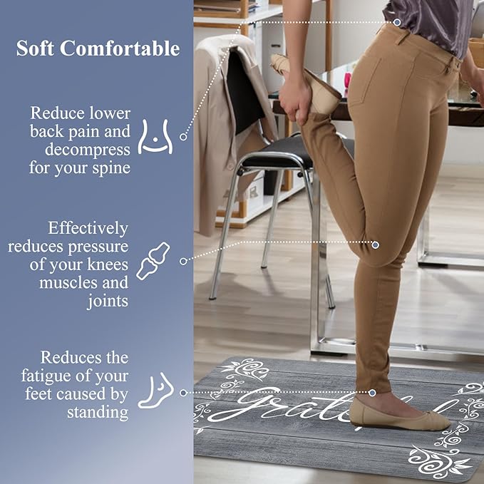 HEBE Anti Fatigue Kitchen Mat Set of 2 Non Slip Cushioned Kitchen Mats for Floor Waterproof Farmhouse Kitchen Rugs and Mats Set Comfort Standing Desk Mat Carpet for Sink,Office,Laundry