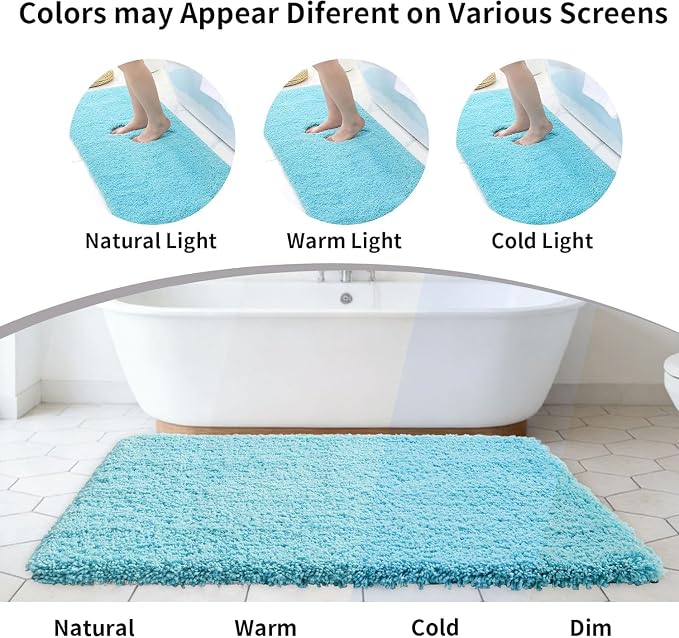 Disolla Sky Blue Bathrom Runner Rug 24x59 - Large Soft Plush Bath Mat, Thick Long Non-Slip Shaggy Floor Mat, Ultra-Absorbent for Master Bathroom Bedroom
