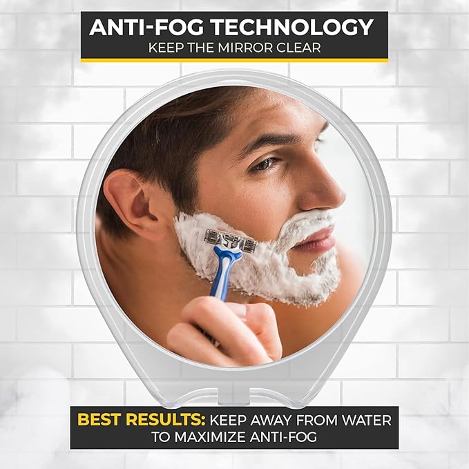 HONEYBULL Fogless Shower Mirror with Suction Mount & Swivel – Anti-Fog Acrylic Bathroom Mirror for Shaving – Built-in Razor Holder, Easy Install, Home Shower Accessory (Extra-Large)