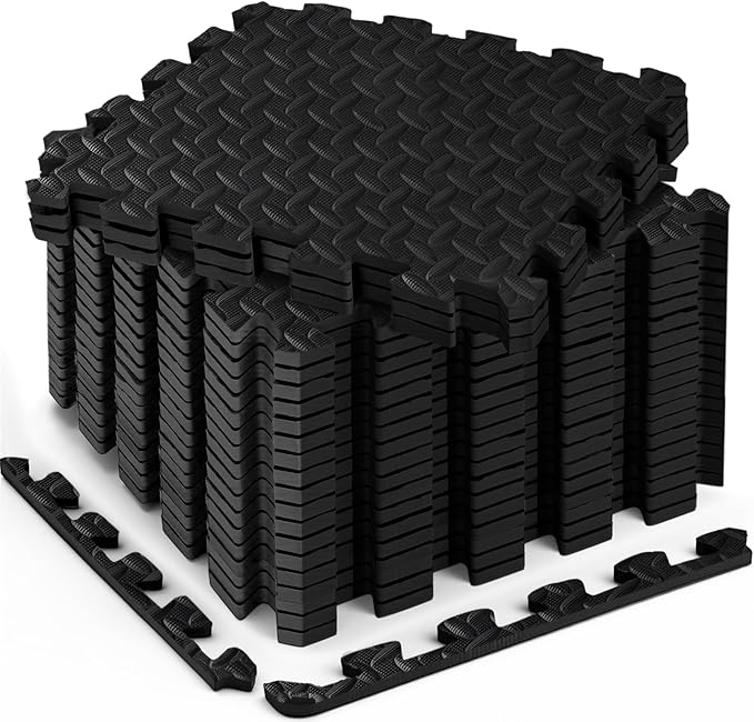 18pcs Puzzle Exercise Mat, 12.6"x12.6"x0.4", 18sqft EVA Interlocking Foam Floor Tiles, Non-Slip, Protective, Water-Resistant Flooring for Home Gym & Workout Equipment