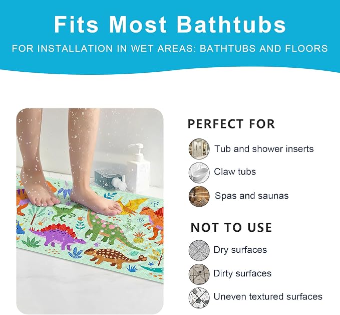 XIYUNTE Baby Bath Mat for Tub Non Slip Kids, BPA Free Extra Long Bathtub Mat 40x16 with Drain Holes and 200 Suction Cups, Non Toxic Machine Washable Toddler Bath Mat, Eco-Friendly Certified