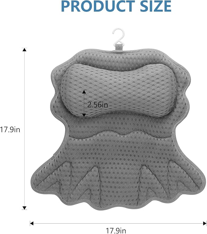 SetSail Bath Pillow, Relaxing Bath Pillows for Tub Neck and Back Support Soft 4D Breathable Air Mesh Ergonomic Bathtub Pillow with 6 Strong Suction Cups and Hook Luxury Bathroom Accessories,Grey