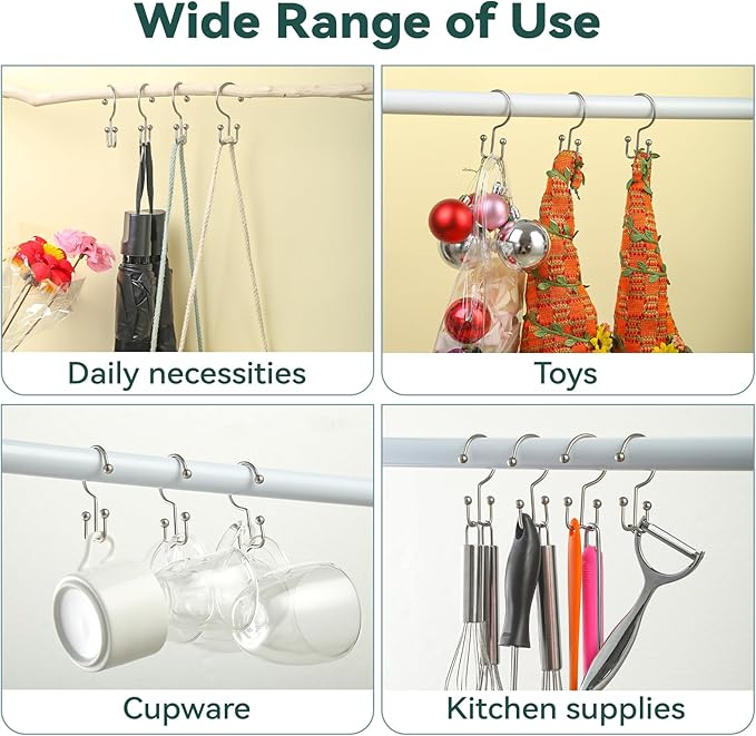 Goowin Shower Curtain Hooks, 12 Pcs Shower Curtain Rings, Durable Shower Curtain Rings Rust Proof, Double Glide Shower Rings for Curtain, Simple Shower Hooks for Shower Curtain & Liner, Matte Nickel