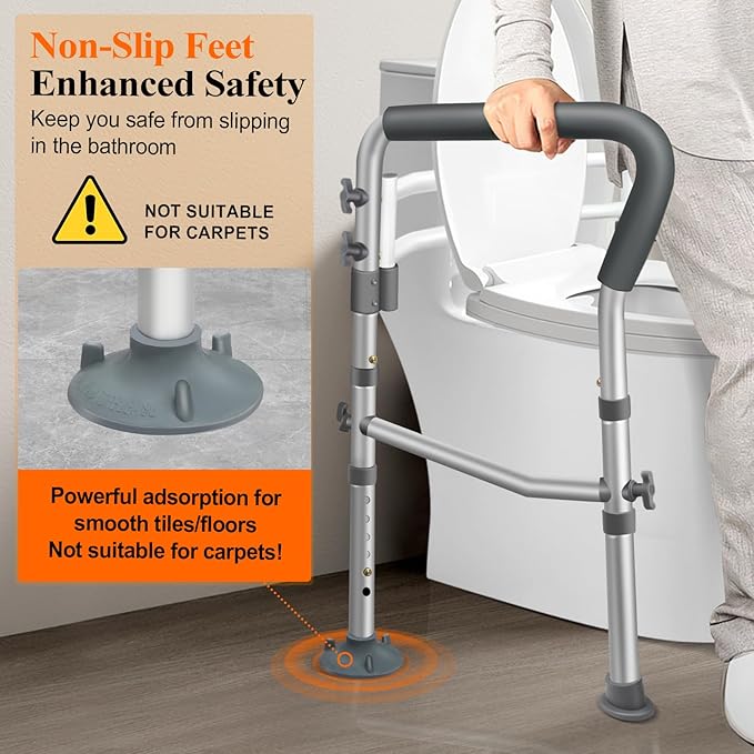 DePango Toilet Safety Rails for Elderly, Adjustable Handicap Toilet Seat with Handles, Sturdy Toilet Support Frame with Arms, Gifts for Seniors and Disabled
