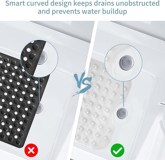 Bath Tub Shower Mat,Non Slip Machine Washable Bathroom Mat,Suction Cups and Drain Holes for Easy Cleaning,39.56 X 15.75 Inches(Transparent)