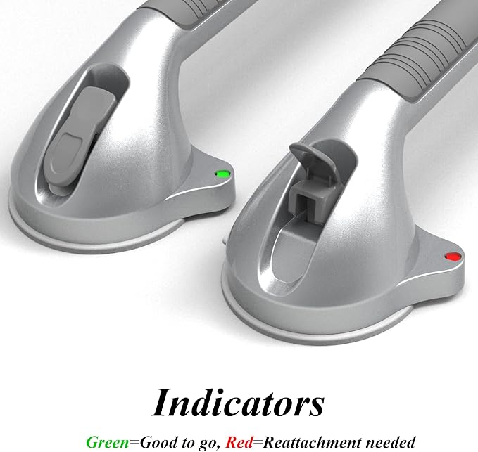 16.5inches Balance Assist Bathroom Shower Handle,Suction Bath Grab Bar with Indicators (Silver/Grey)