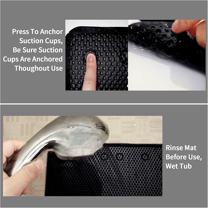 Shower and Bath Mat,Non-Slip Machine Washable and Extra Large Bathtub Mats with Drain Holes and Suction Cups Soft Foam Tub Mats-36” X 17”,Black