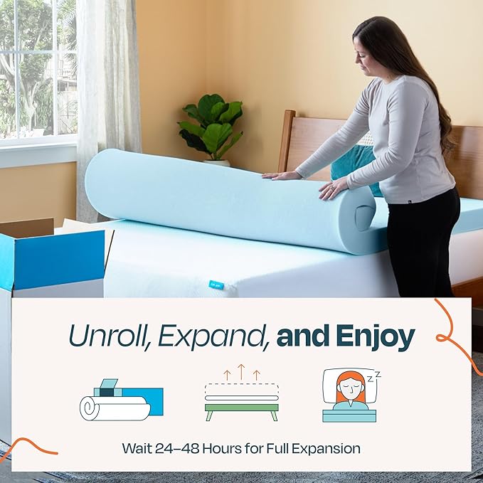 Linenspa Memory Foam Mattress Topper, Queen Size - 4 Inch Gel Infused Memory Foam - Plush Feel - Cooling and Pressure Relieving - CertiPUR Certified