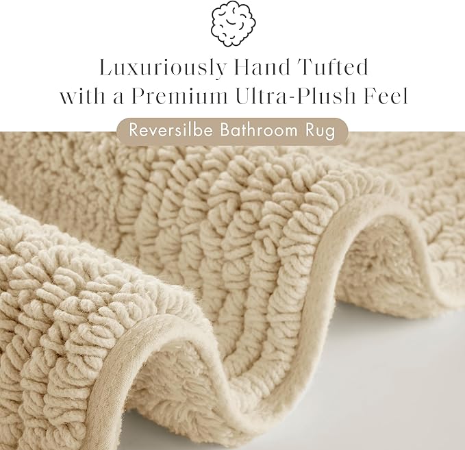 Madison Park Splendor Reversible 100% Cotton Tufted Bathroom Rug-3000 GSM Hotel Quality Luxurious Plush Medium Pile Bath Mat Absorbent, Quick Dry, Shower Room Décor, 24x36 Natural