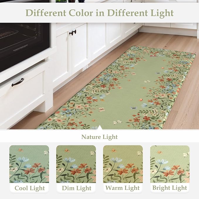KIMODE Anti Fatigue Kitchen Mats 20"x59"+20"x32", Farmhouse Kitchen Rugs Sets of 2, Cushioned Non Skid Kitchen Mats for Floor, Comfort Kitchen Floor Mats for Sink Laundry Desk Sage Green