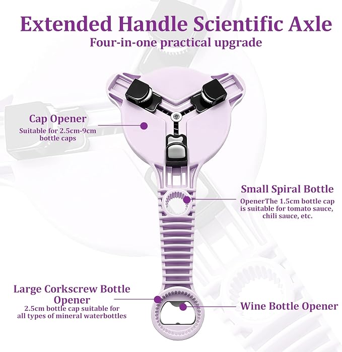 2026 Adjustable 4‑in‑1 Jar Opener with Red Wine Corkscrew & 2 Can Openers, Jar Opener for Seniors and Weak Hands, Perfect for Kitchen Jars,Bottles & Beer Caps (purple）