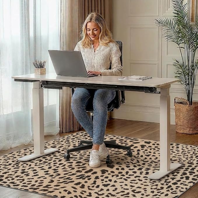 48"x72" Office Chair Mat for Hardwood Tile Floor, Under Desk Carpet Protector for Rolling Computer Chair Mat, Machine Washable Area Rug, Anti-Slip 1/5" Thick Low Pile Thin Vinyl Floor Mat, Leopard