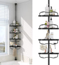 Corner Shower Caddy Tension Pole - Heavy Duty Floor to Ceiling Shower Organizer Tension Pole with 4 Shelves,54"-114” Adjustable Rustproof Stand Rack for Bathtub,Bathroom,Dorm,RV - Black