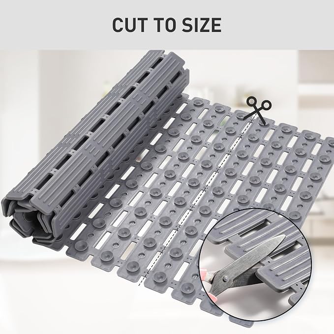 XIYUNTE Rubber Bath Mat for Tub Non Slip, 36 x 16 inches Bathtub Mat Non Slip Shower Mats for Inside Shower, Safety Anti Slip Shower Mat with Suction Cups, Easy to Cut Bath Tub Mat, Ink Gray