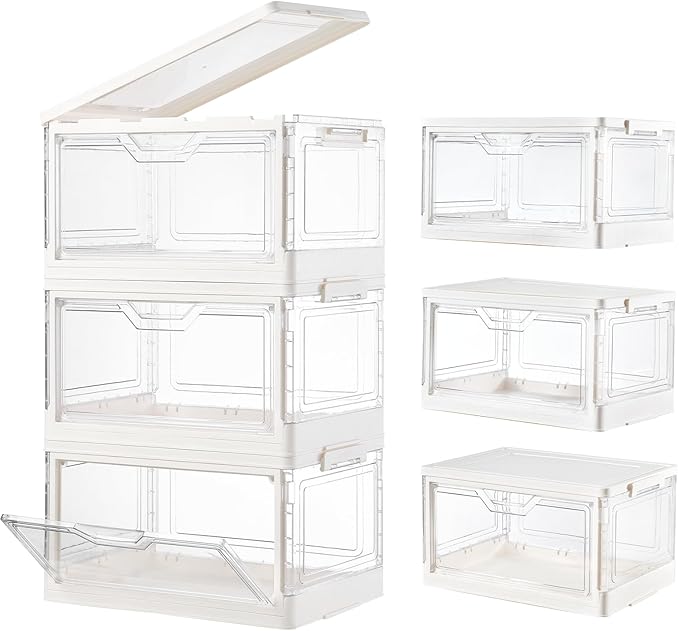 Freebat Stackable Plastic Storage Bins with Lids, Foldable Closet Organizers and Storage, 3 Drawer Storage Organizer，Clear Stackable Containers for Wardrobe,Bedroom,Office,Dorm