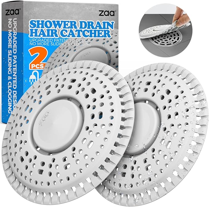 zaa Shower Drain Hair Catcher, 2 Pack Premium Silicone Drain Protector & Shower Drain Cover, Shower Installation Kits for Flat Drains of Shower Room, Bathroom, LightGray