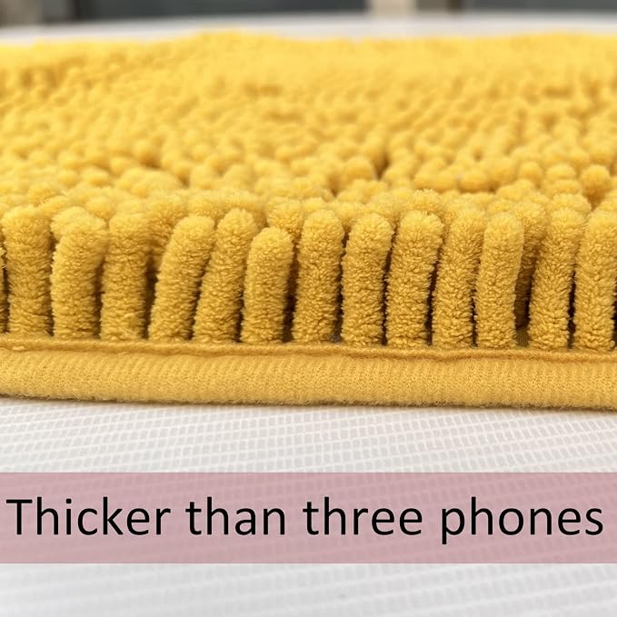 RUN HELIX Bathroom Rugs Sets 3pcs Extra Soft Chenille Mats Non Slip Bath Mat,Absorbent Shaggy Perfect Plush with U-Shaped Toilet Rug,Bathroom Carpets , Golden Yellow, 16〞x24〞&20〞x32〞&20〞x20〞U Shape