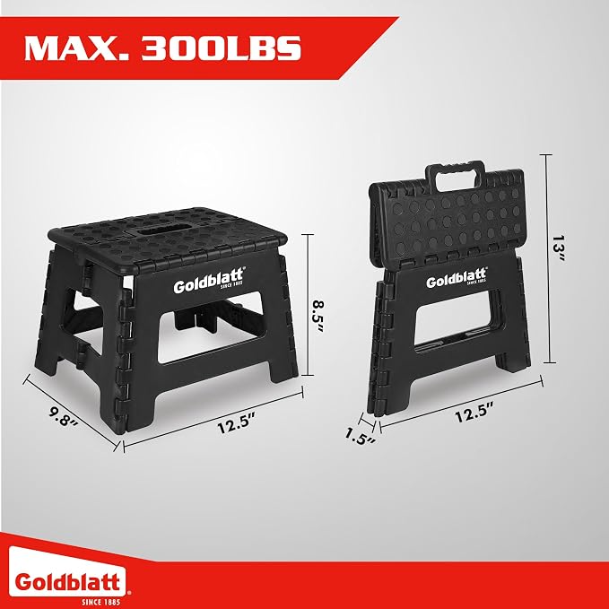 Goldblatt 8.5" Folding Step Stool for Adults and Kids, Lightweight Heavy-Duty Plastic Portable Foldable Stool with Non-Slip Top and Anti-Skid Feet, 300 lbs Capacity, Kitchen & Bathroom, Black