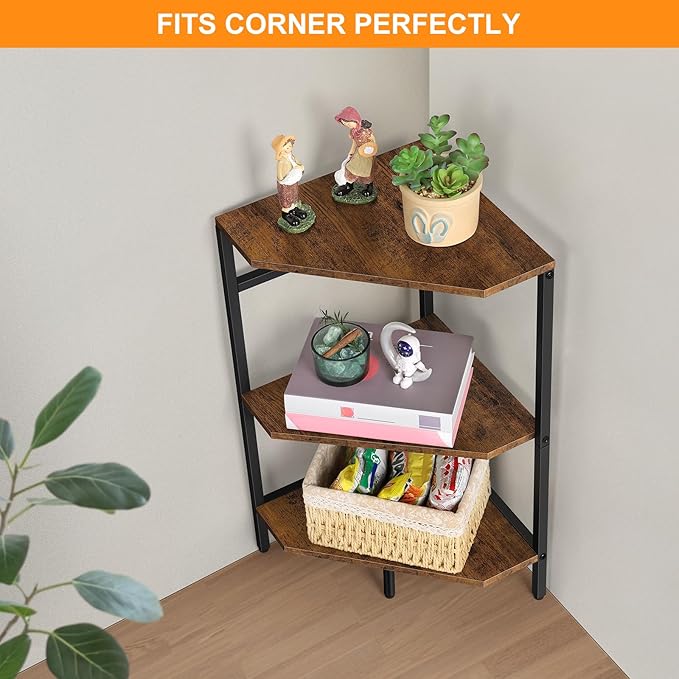 Pedestal Sink Storage, 2 Pack Under Sink Organizer Shelf for Bathroom 3 Tier Wooden Corner Shelves Standing Under Vanity Storage Shelf for Small Space, Bathroom Organizers and Storage Rack, Brown