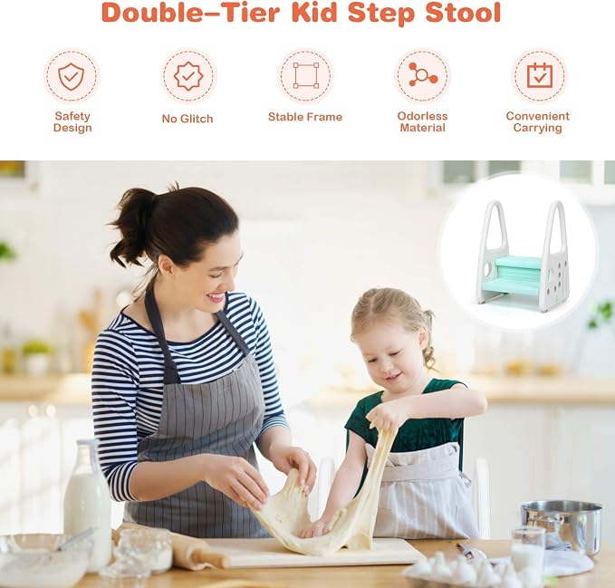 Costzon Kids Step Stool, Toddler Step Ladder for Toilet Potty Training, Kitchen Counter, Bathroom, Two Step Tower w/Non-Slip Design, Safety Handles, 110 Lbs Weight Capacity (Blue)