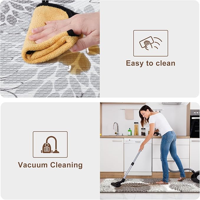 Anti Fatigue Kitchen Mat 2PCS,Boho Dahlia Floral Kitchen Rugs Non Slip Rubber Backing,Waterproof Farmhouse Kitchen Mat for Floor,Cushioned Standing Mat for Office,Laundry,Sink,Desk,Grey
