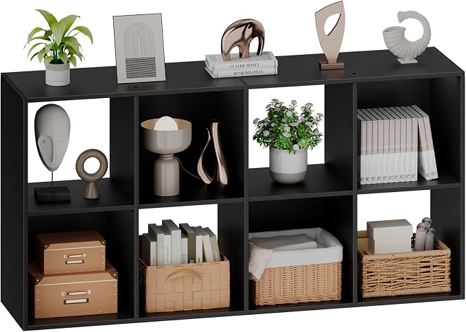 Sweetcrispy 8 Cube Storage Organizer - Open Cube Bookshelf with 4 Removable Back Panels, Display Storage Bookcase for Living Room, Bedroom, Entrance Hall, Home Office，47.7" Lx11.6 Wx24 H, Black