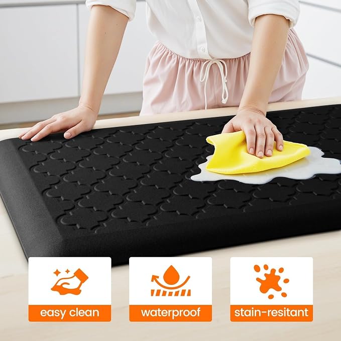 TranquilRelax 4/5 Inch Thick Anti-Fatigue Kitchen Mat Water Resistant Non-Slip Kitchen Floor Mat Ergonomic Comfort Standing Mat for Home Kitchen Office Laundry 17.3"x 60" Black