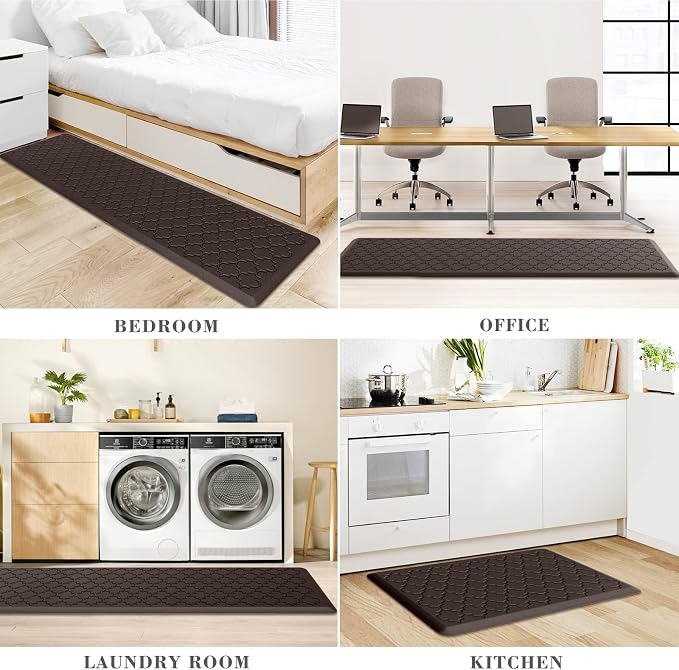 Kitchen Mat [2 PCS] Cushioned Anti-Fatigue Floor Mat Water Resistant Non-Skid Kitchen Mats and Rugs Ergonomic Comfort Foam Kitchen Rugs Standing Mat for Floor Office Sink Chocolate,17.3"x28"+17.3"x60"