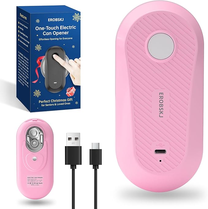 Auto Electric Can Opener, Rechargeable Can Openers for Seniors & Arthritis, One-Touch Automatic Can Opener, Hands-Free, Smooth Edge, Compact,Small - Auto Stop，Pink