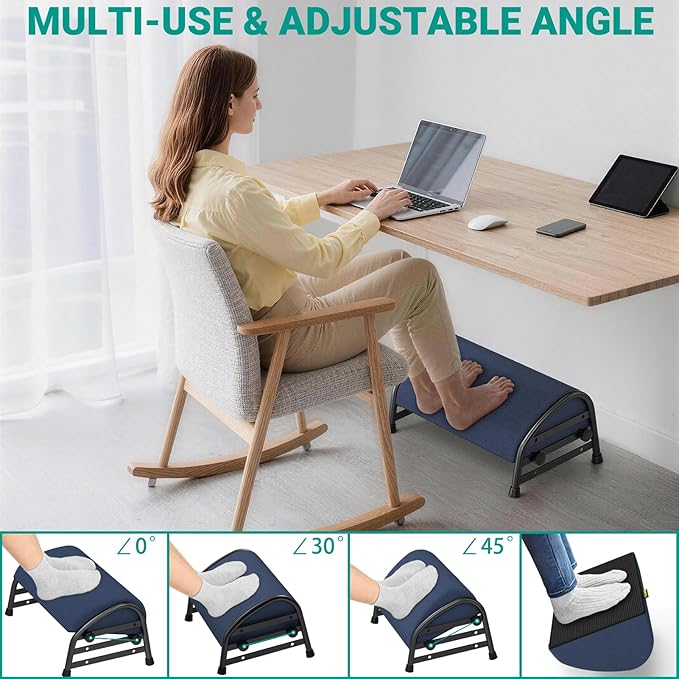 YEASHEIN Adjustable Foot Rest for Under Desk at Work, Ergonomic Foot Stools with 7 Positions, Elevated Cushion Under Desk Footrest with Metal Frame, Leg Rest Used for Home, Car, PC Gaming Accessories