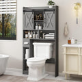 Farmhouse Over The Toilet Storage Cabinet with Sliding Door & Toilet Paper Holder Stand, Space-Saving for Bathroom & Restroom, Wash Grey
