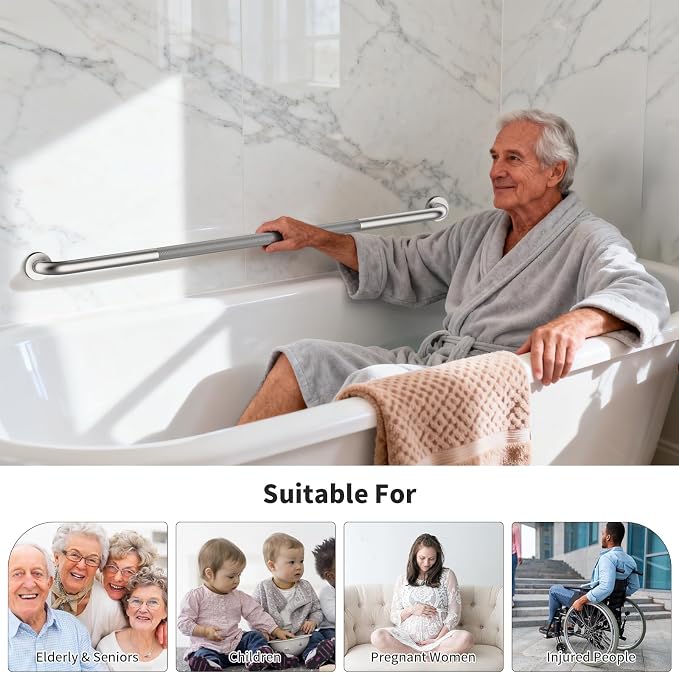 48 Inch Anti Slip Shower Grab Bar, Munzong Bathroom Grab Bar for Showers, Brushed Nickel Knurled Handicap Balance Bar,Safety Hand Rail Support Elderly Senior Assist Bath Handle