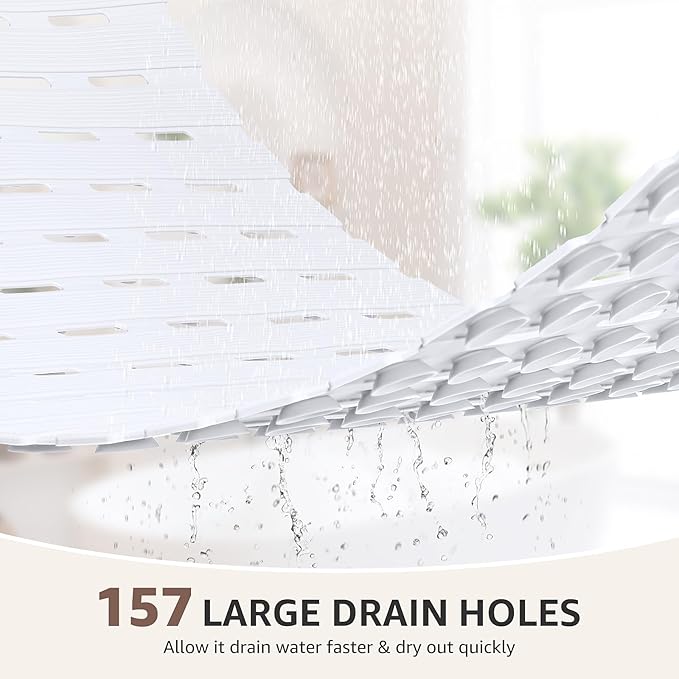 OTHWAY Non Slip Shower Mats, 36.6" x 16.9" Shower Mats for Inside Shower, Soft TPE Bath Mat for Tub Non Slip, Anti Slip Shower Floor Mat with Suction Cups, Machine Washable Shower Stall Mat, White