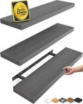 BAYKA Floating Shelves for Wall Grey, Set of 3, Wall Mounted Rustic Wood Shelves for Bathroom, Bedroom, Living Room, Kitchen, Hanging Shelf for Books/Storage/Decor with 22lbs Capacity, Black, 22.5in