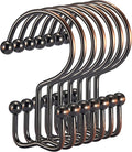 Goowin Shower Curtain Hooks, 12 Pcs Shower Curtain Rings, Durable Shower Curtain Rings Rust Proof, Double Glide Shower Rings for Curtain, Simple Shower Hooks for Shower Curtain & Liner, Bronze