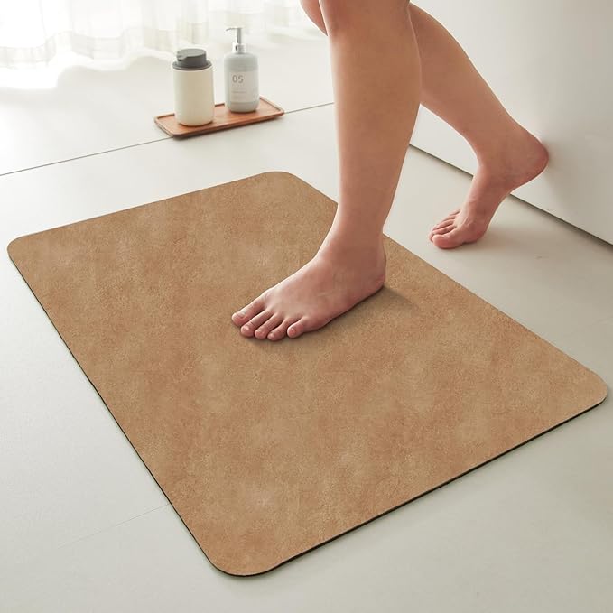 TYUU Bath Mat, Bathroom Rugs Non Slip Washable Thin Absorbent Quick Dry Bath Mat Fits Under Door Bathroom Floor Mat Perfect for Bath, Shower, or Sink 20"x48" Camel