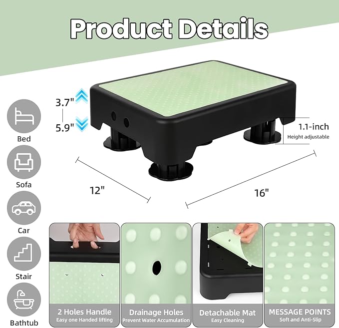 Noctilucent Step Stool for Seniors Adults, Adjustable Bed Step Stools, 600 LBS Capacity Non-Slip Safety Step Platform Indoor and Outdoor for Adults, Step Stools Elderly Assistance at Night