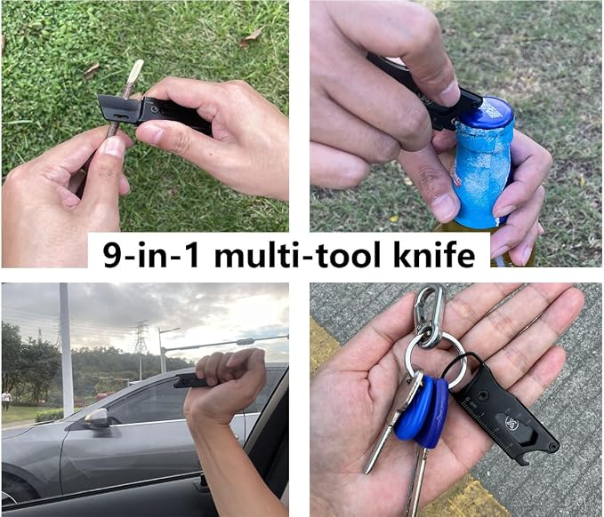 XINYIKNIFE Multi-function Keychain Knife with Wrench,Pry Tool,Bottle Opener And Can Opener,Multitool Small EDC Knife with Keychain
